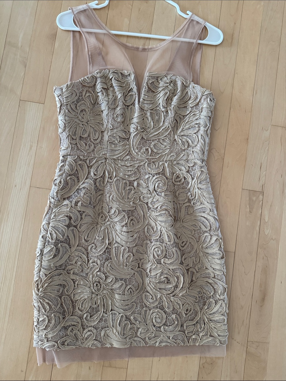 BCBGMaxAzria Nude Blush Lace Sheath Mini Dress